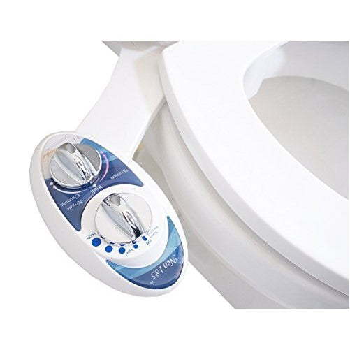 Luxe Bidet Neo 185 Elite Series Fresh Water Non-Electric Mechanical Bidet Toilet Attachment with Strong Faucet Valves, Metal Hoses, and Self-Cleaning Dual Nozzle, Blue and White