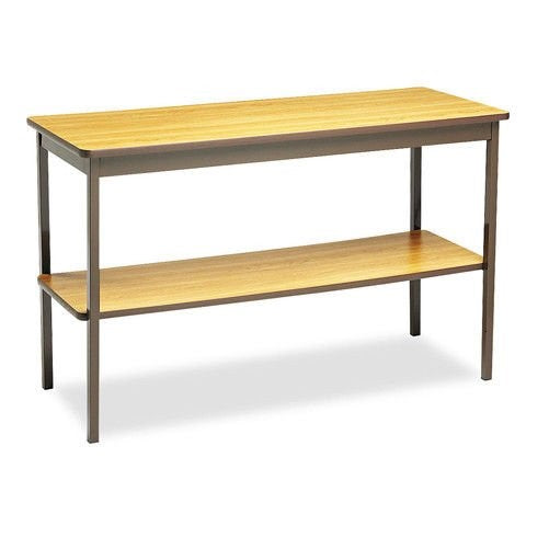 Barricks UTS1848LQ Utility Table with Bottom Shelf, Rectangular, 48w x 18d x 30h, Oak/Brown