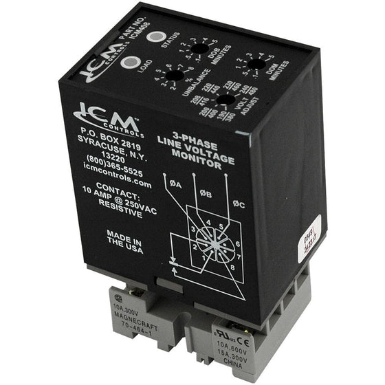ICM Controls ICM408 3-Phase Monitor, Adjustable 190-480 VAC, Plug-In Style