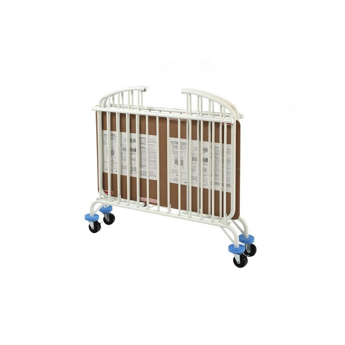 Arched and Slatted Metal Crib with Folding Mechanism and Casters,White