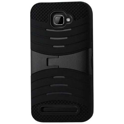 Reiko Silicone Hybrid Protector Cover with New Kickstand for BLU Dash 5.0 D410A - Retail Packaging - Black