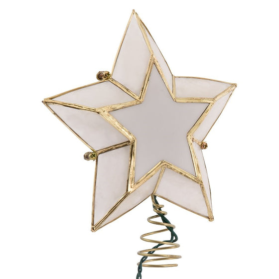 Kurt Adler 10-Light 5-Point Capiz Star Christmas Treetop, Ivory and Gold