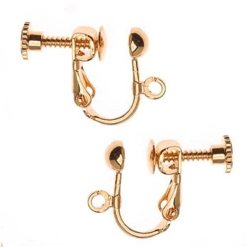 Beadaholique Screw Back 2-Pairs of Non-Pierced Earring Findings, 22K Gold Plated