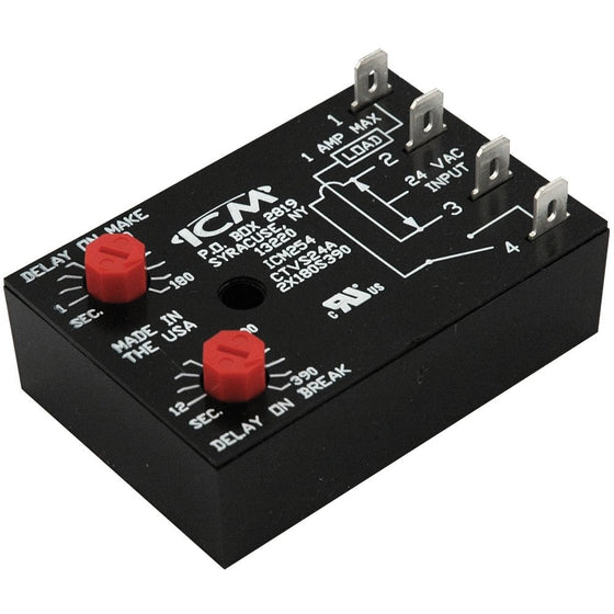 ICM Controls ICM254 Fan Delay Timer, Dual On/Off Adjustable Delays, On 1-180 seconds/Off 12-390 seconds