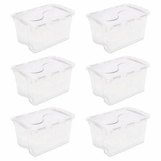 STERILITE 19148006 48 Quart/45 Liter Hinged Lid Storage Box, Clear with White Lid, 6-Pack