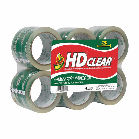 Duck HD Clear Heavy Duty Wide Packaging Tape Refill, 6 Rolls, 3 Inch x 54.6 Yard, (307352)