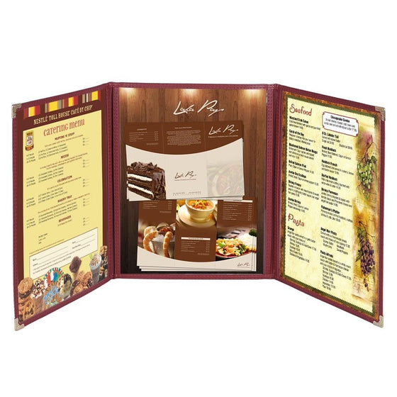 Yescom 30 Pack Menu Covers 8.5x14inches Triple Fold 6 View Double Stitch Book Restaurant Cafe Page