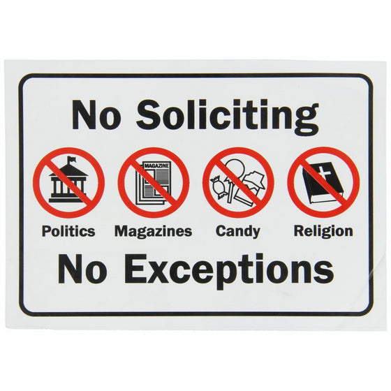 SmartSign Adhesive Vinyl Label, Legend"No Soliciting No Exceptions" with Graphic, 5" high x 7" wide, Black/Red on White