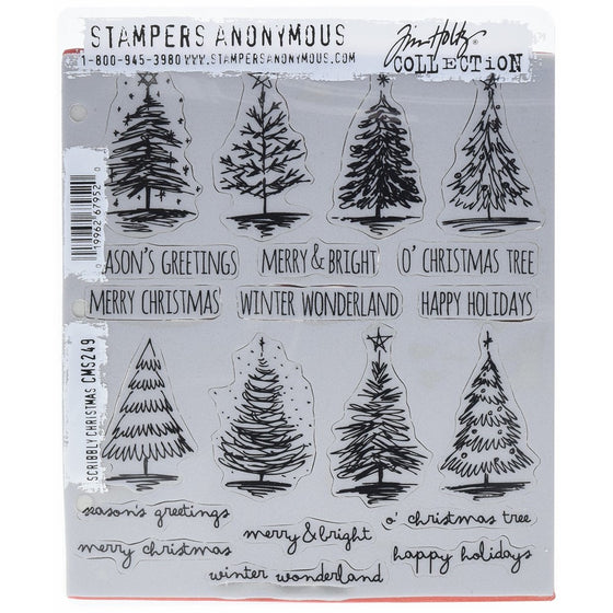 Stampers Anonymous Tim Holtz Cling Rubber Stamp Set, 7" by 8.5", Scribbly Christmas
