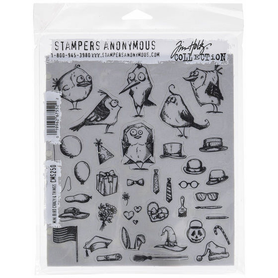 Stampers Anonymous CMS250 Mini Bird Crazy & Things Tim Holtz Cling Stamps, 7" by 8.5", Clear