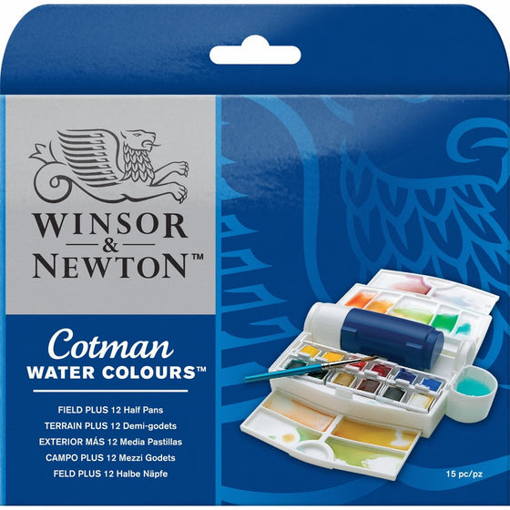Winsor & Newton Cotman Water Colour Paint Field Plus Set, Set of 12, Half Pans