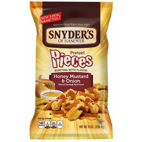 Snyder's of Hanover Pretzel Pieces, Honey Mustard and Onion, 8 Ounce (Pack of 6)
