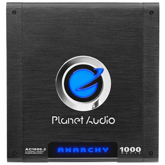 Planet Audio AC1000.2 Anarchy 1000 Watt, 2 Channel, 2/4 Ohm Stable Class A/B, Full Range, Bridgeable, MOSFET Car Amplifier with Remote Subwoofer Control