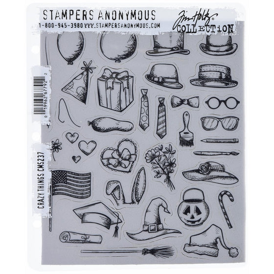 Stampers Anonymous Tim Holtz Cling Rubber Stamp Set, 7" by 8.5", Crazy Things