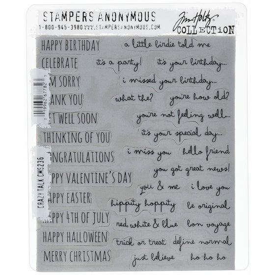 Stampers Anonymous Tim Holtz Cling Rubber Stamp Set, 7" by 8.5", Crazy Talk