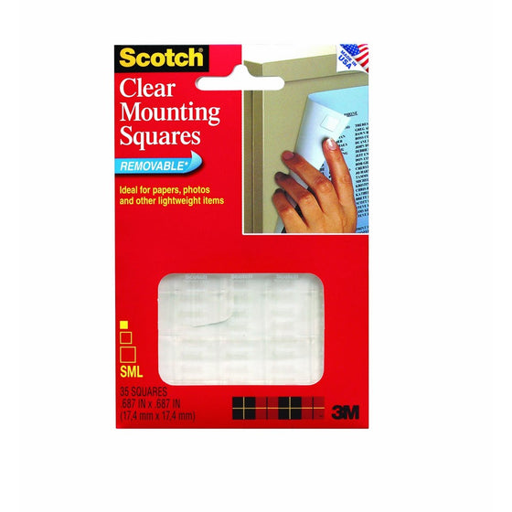 Scotch 859 Mounting Squares, Precut, Removable, 11/16-Inch x 11/16-Inch, Clear, 35 per Pack (MMM859)