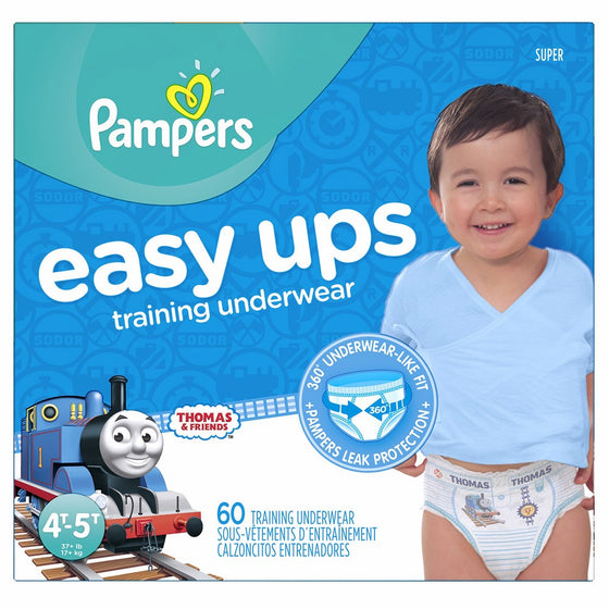 Pampers Easy Ups Training Pants Pull On Disposable Diapers for Boys Size 6 (4T-5T), 60 Count, SUPER