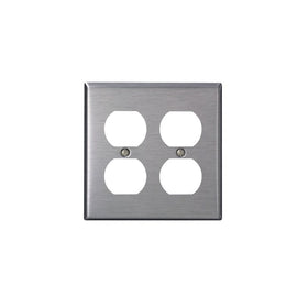 Leviton 84016-40 2-Gang, Duplex Device Receptacle Wallplate, Standard Size, Device Mount, Stainless Steel