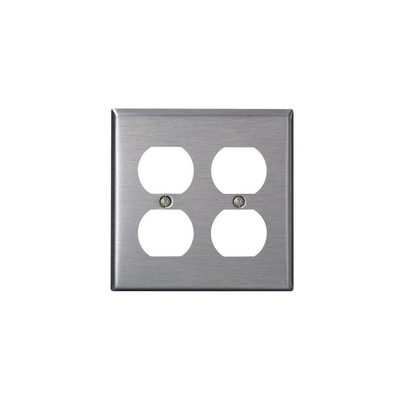Leviton 84016-40 2-Gang, Duplex Device Receptacle Wallplate, Standard Size, Device Mount, Stainless Steel