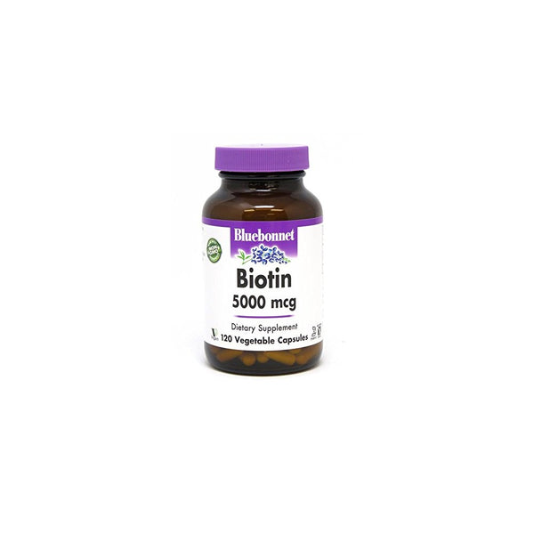 Bluebonnet Biotin 5000 mcg Vegetable Capsules, 120 Count