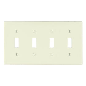Leviton 78012 4-Gang Toggle Device Switch Wallplate, Standard Size, Thermoset, Device Mount, Light Almond
