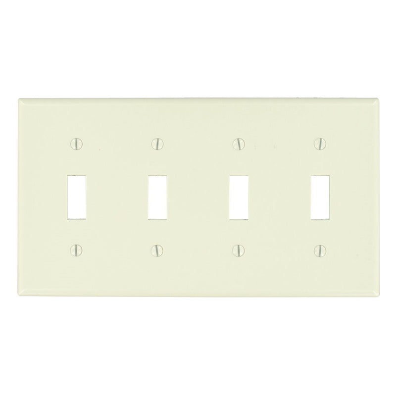 Leviton 78012 4-Gang Toggle Device Switch Wallplate, Standard Size, Thermoset, Device Mount, Light Almond