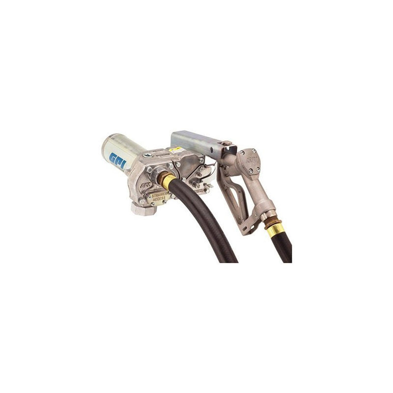 GPI 110300-1, M-180S-ML Aluminum Fuel Transfer Pump, 18 GPM, 12-VDC, 1-Inch Manual Leaded Nozzle, 1-Inch X 12-Foot Static Wire Hose, 18-Foot Power Cord & Adjustable Suction Pipe