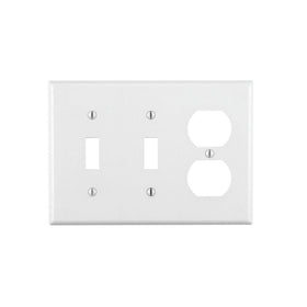 Leviton 88021 3-Gang 2-Toggle 1-Duplex Device Combination Wallplate, Standard Size, Thermoset, Device Mount, White