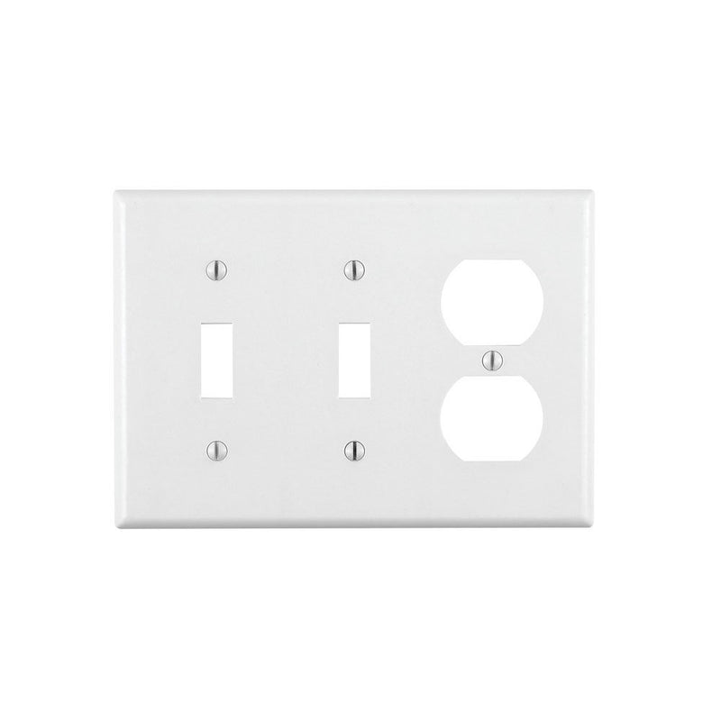 Leviton 88021 3-Gang 2-Toggle 1-Duplex Device Combination Wallplate, Standard Size, Thermoset, Device Mount, White
