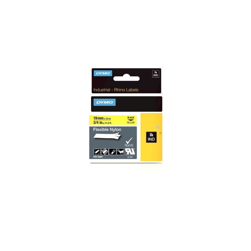 DYMO Industrial Labels for DYMO Industrial RhinoPro Label Makers, Black on Yellow, 3/4", 1 Roll (18491)