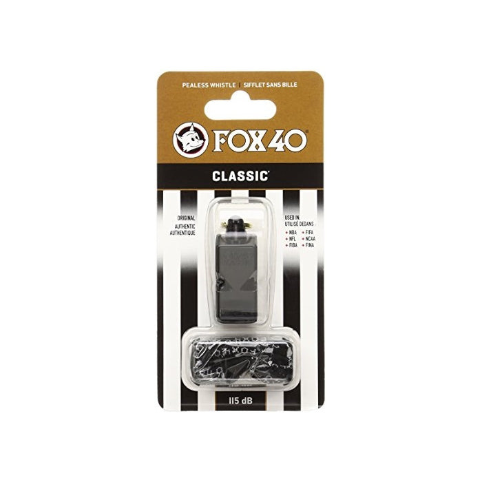Fox 40 Classic Official Whistle with Break Away Lanyard (Black)