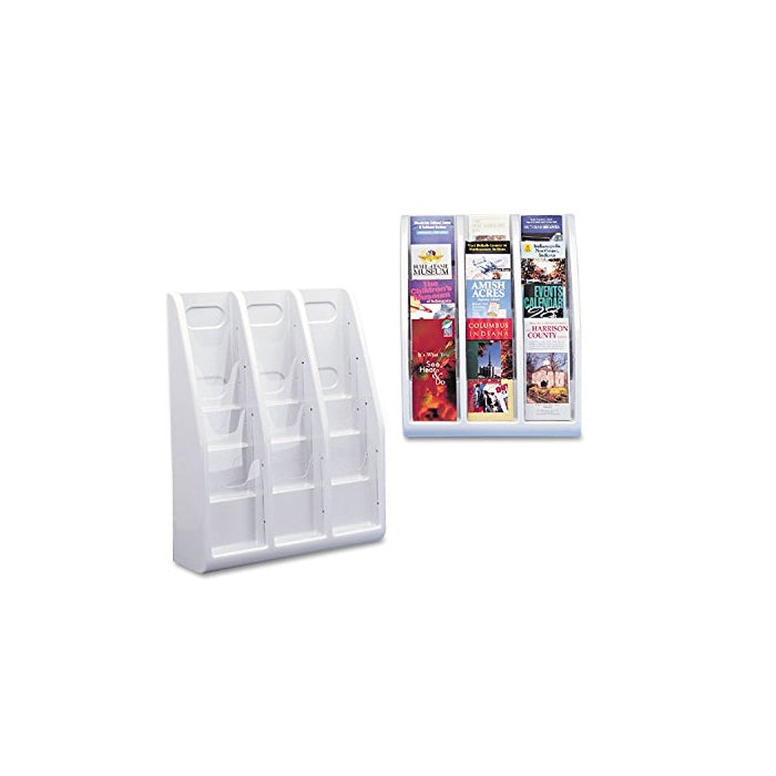 Deflecto 52809 Multi-tiered leaflet holder, 12 pockets, 15-3/4w x 5d x 19-3/4h, gray plastic