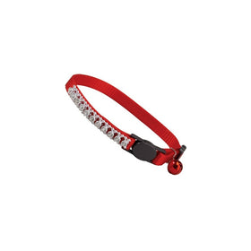 East Side Collection Meow Town Nylon with Rhinestones Cat Collar, 3/8-Inch, Red