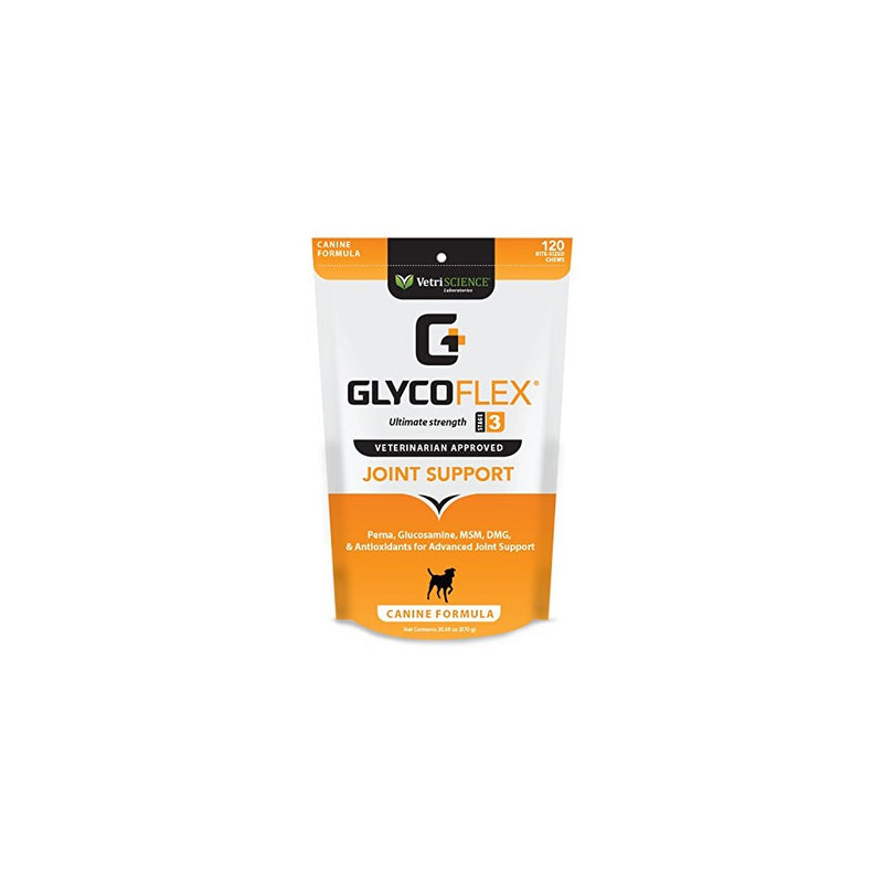 VetriScience Laboratories GlycoFlex 3 Hip and Joint Support for Dogs, 120 Bite Sized Chews, 30.69 ounce