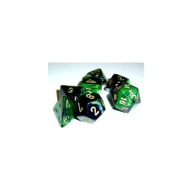 Polyhedral 7-Die Gemini Chessex Dice Set - Black-Green w/ Gold CHX-26439
