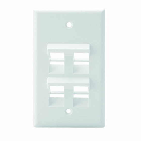 Leviton 41081-4WP Angled QuickPort Wallplate 4-Port, Single Gang, White