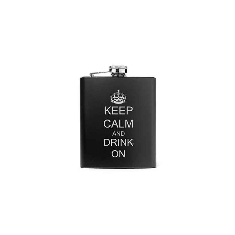 7oz Matte Black Stainless Steel Hip Flask Keep Calm and Drink On