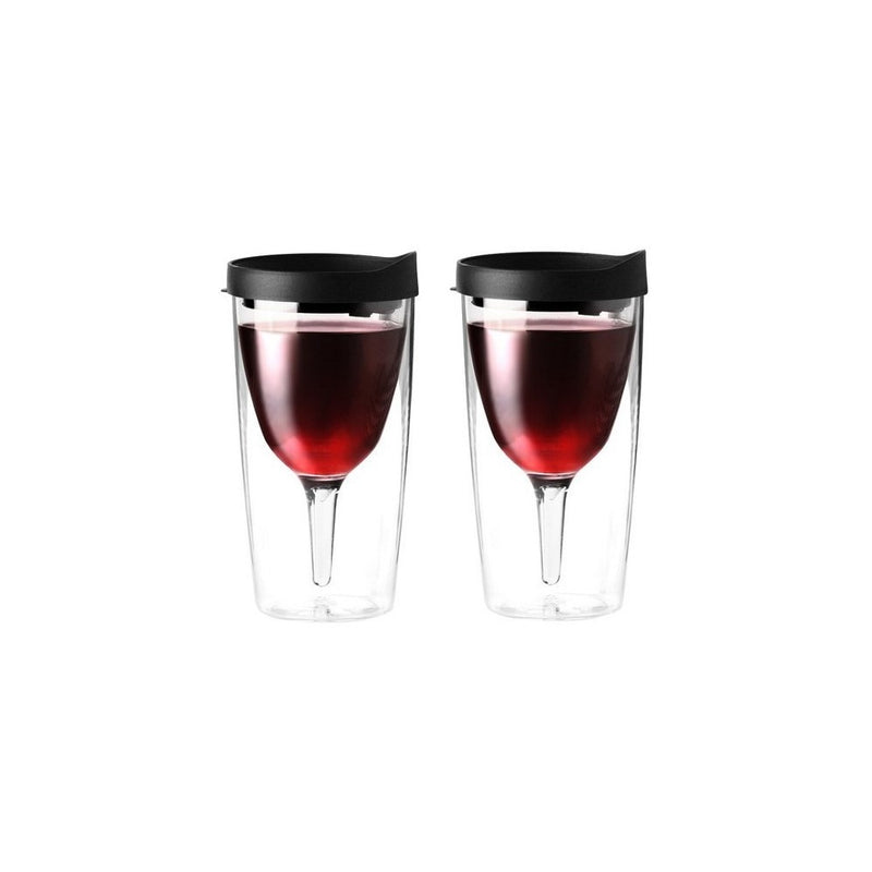 Vino2Go Double Wall Acrylic Tumbler with Black Lids, 10 oz, Pack of 2