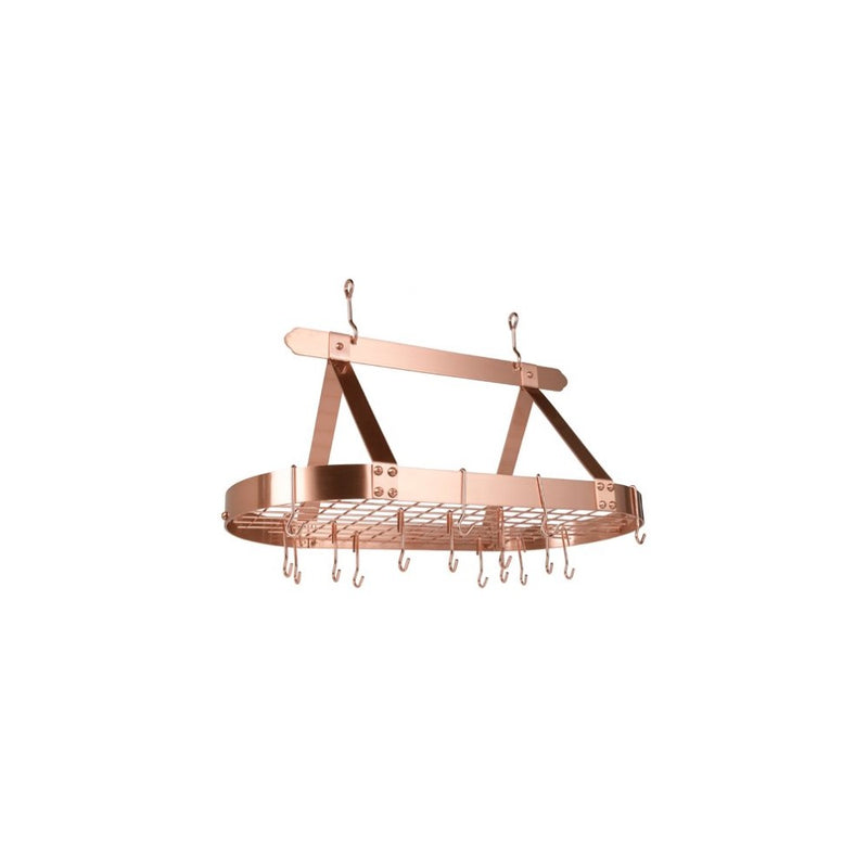 Old Dutch Oval Steel Pot Rack w. Grid & 16 Hooks, Satin Copper, 36" x 19" x 15.5"