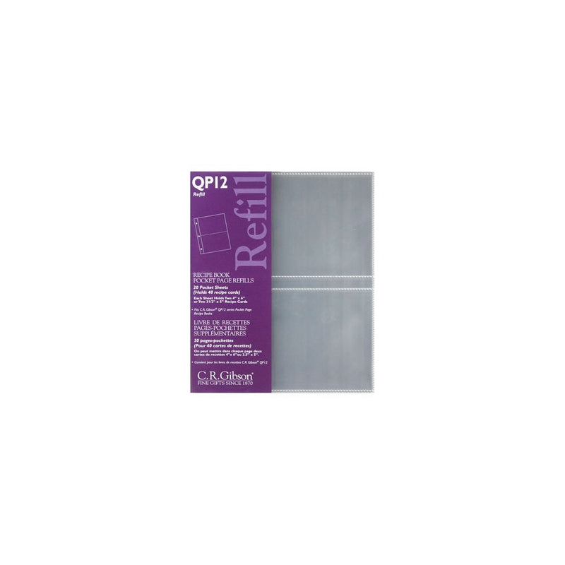 CR Gibson QP-12 Small Recipe Book Pocket Page Refill 20 sheets
