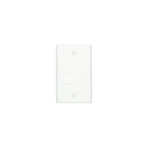 Leviton R06-41080-4W QuickPort Single Gang 4-Port Wallplate, White