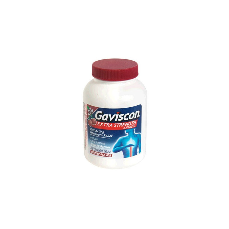 Gaviscon Antacid, Extra Strength, Cherry, Chewable Tablets, 100 chewable tablets (Pack of 2)