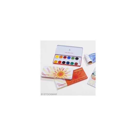 Stockmar Opaque Colour Box Set (12 colours pan paints, opaque white paint tube, brush, and palette)