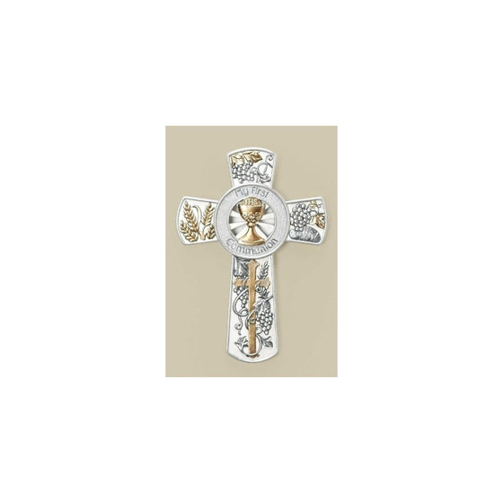 8" Resin My First Communion Wall Cross with Gold and Silver Finish