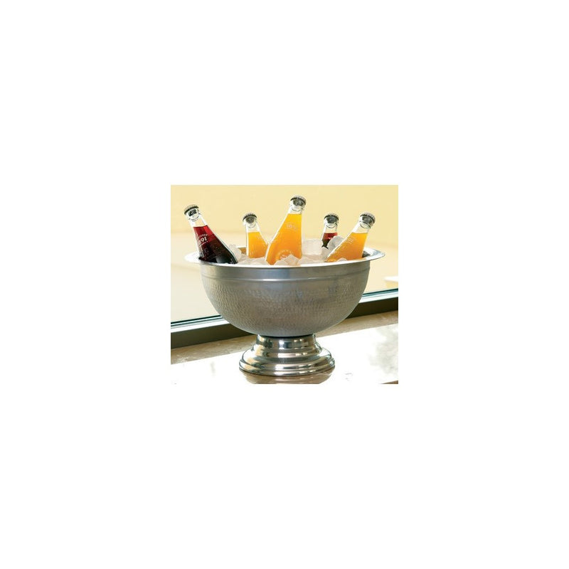 KINDWER Hammered Aluminum Pedestal Punch Bowl, 15-Inch, Silver
