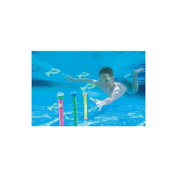 3D Hologram Led Light-Up Dive Sticks Shark, Includes 3 Dive Sticks With Water-Activated LED Lights And Hologram Goggles