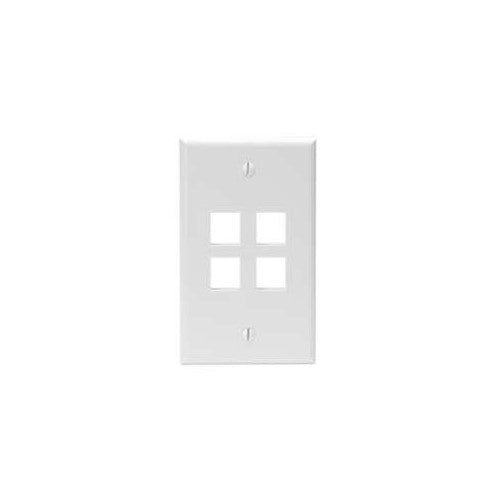 LEVITON 41080-4W 4-Port QuickPort Flush Mount Wallplate in White