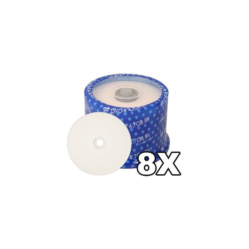 Spin-X White Inkjet Hub Printable 8X DVD-R Media 100 Pack in Cake Box (47DR8-WIH50C)