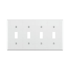 Leviton 88012 4-Gang Toggle Device Switch Wallplate, Standard Size, Thermoset, Device Mount, White