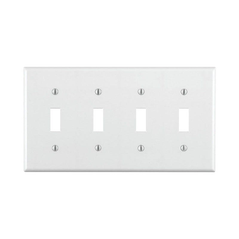 Leviton 88012 4-Gang Toggle Device Switch Wallplate, Standard Size, Thermoset, Device Mount, White